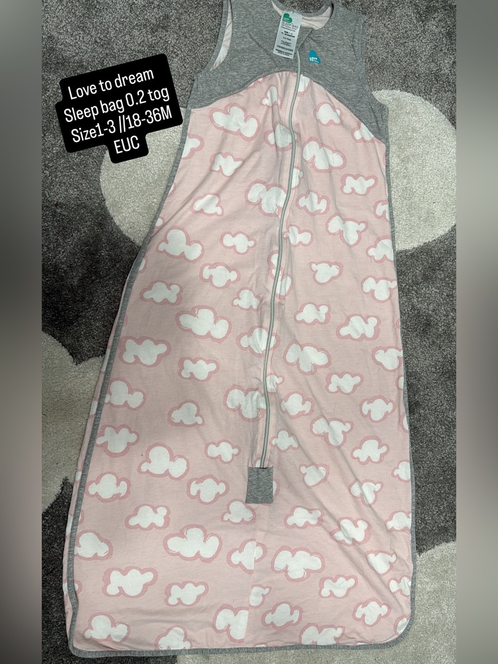 Love to Dream Pink and Gray Cloud Sleep Bag